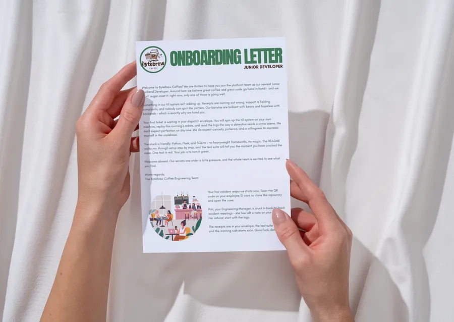 The ByteBrew onboarding letter held in two hands