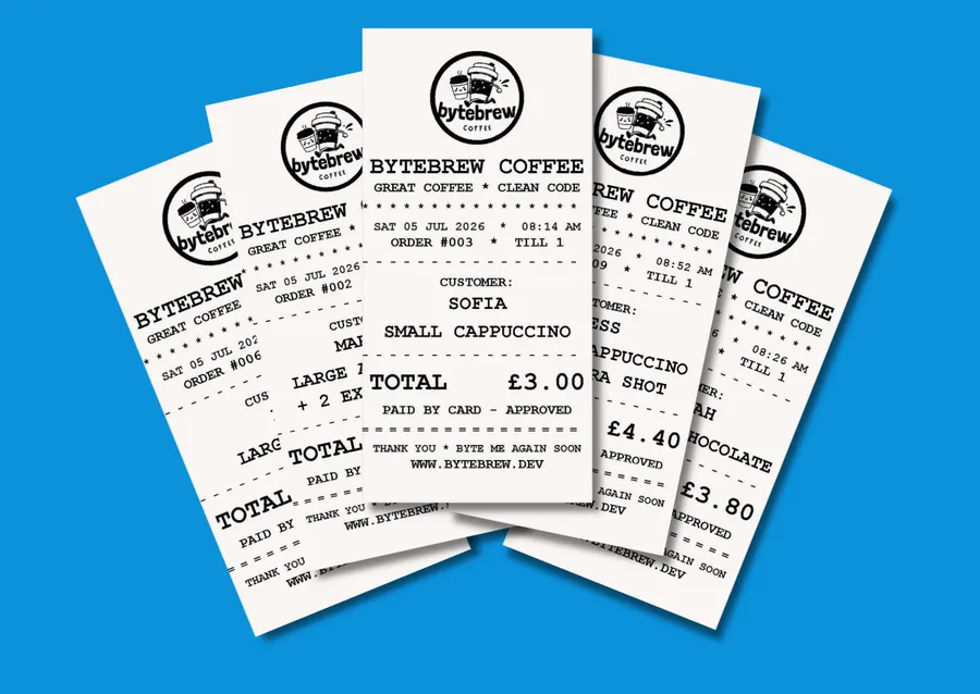 A fan of printed ByteBrew till receipts